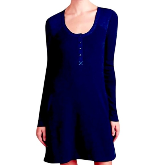 $118 Anthropologie Thermal Chemise / Dress XSmall 0 2 Navy Blue Comfy Soft Modal - Picture 4 of 16